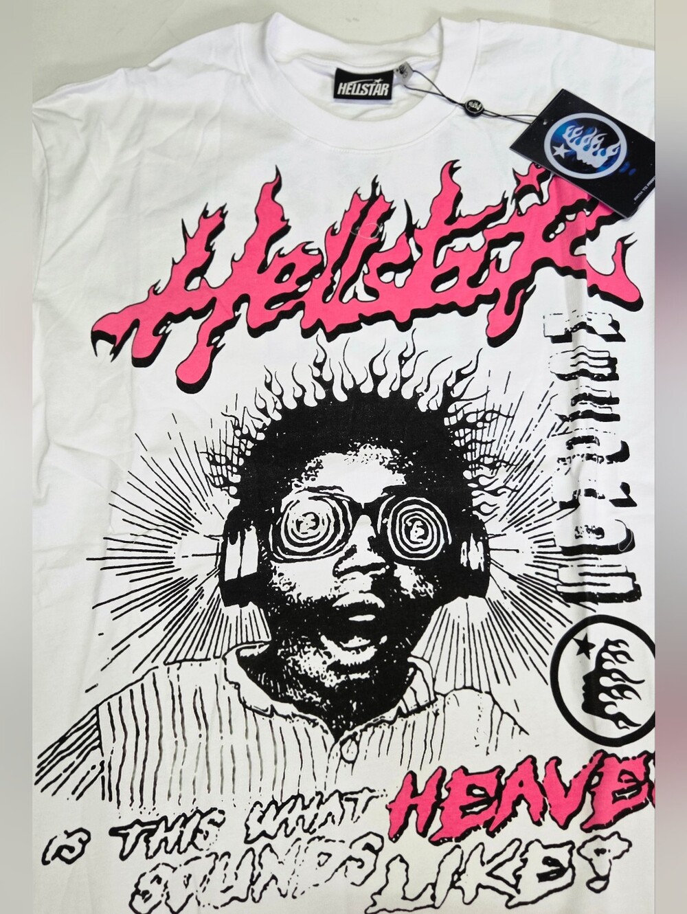 Hellstar Records Heaven Graphic Logo Print White Cotton Crew Neck T-Shirt L NEW!